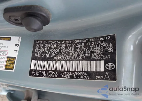 2012 Toyota Prius Two из США, поврежденный, VIN JTDKN3DU9C1558467